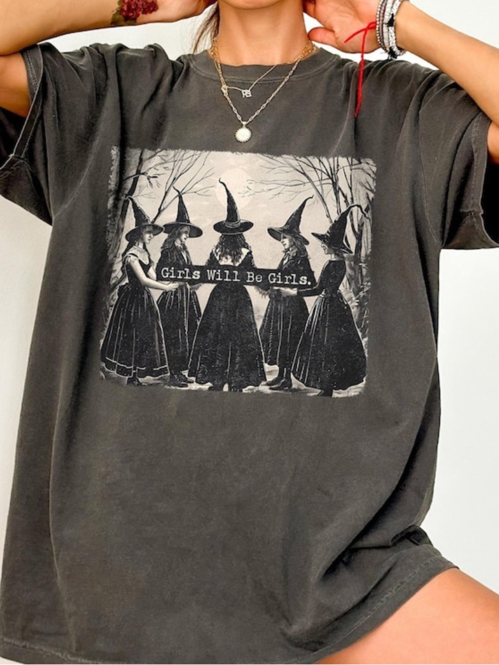 Comfort Classic Black Graphic Witch Skirt, Girls Will Be Girls, Retro Outfit